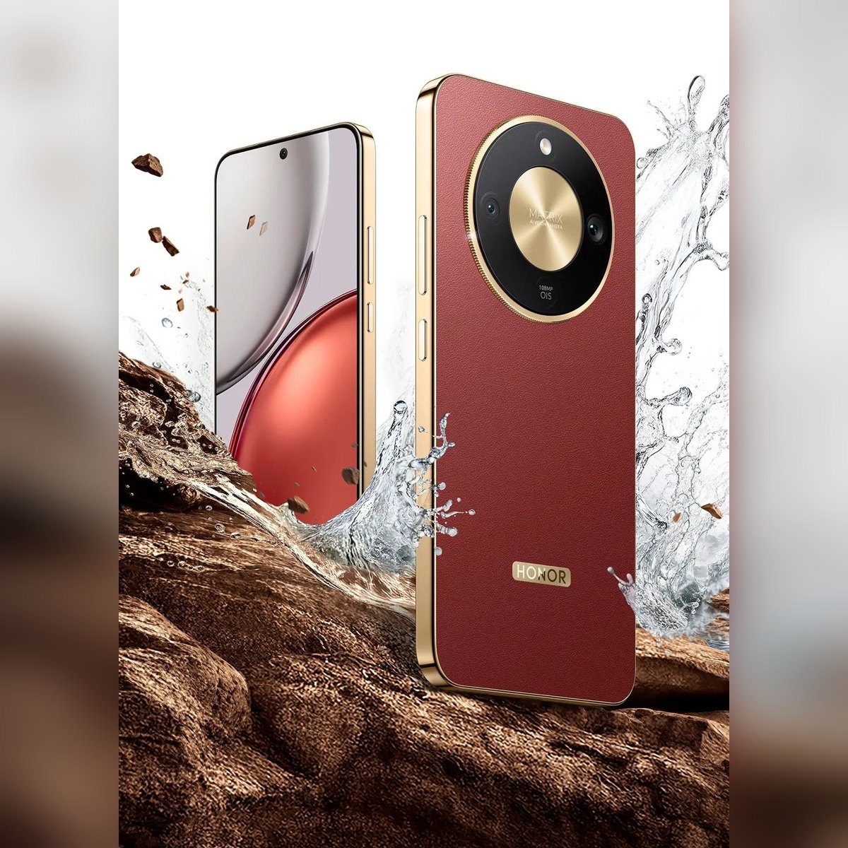 Honor X9d in red from the front and back