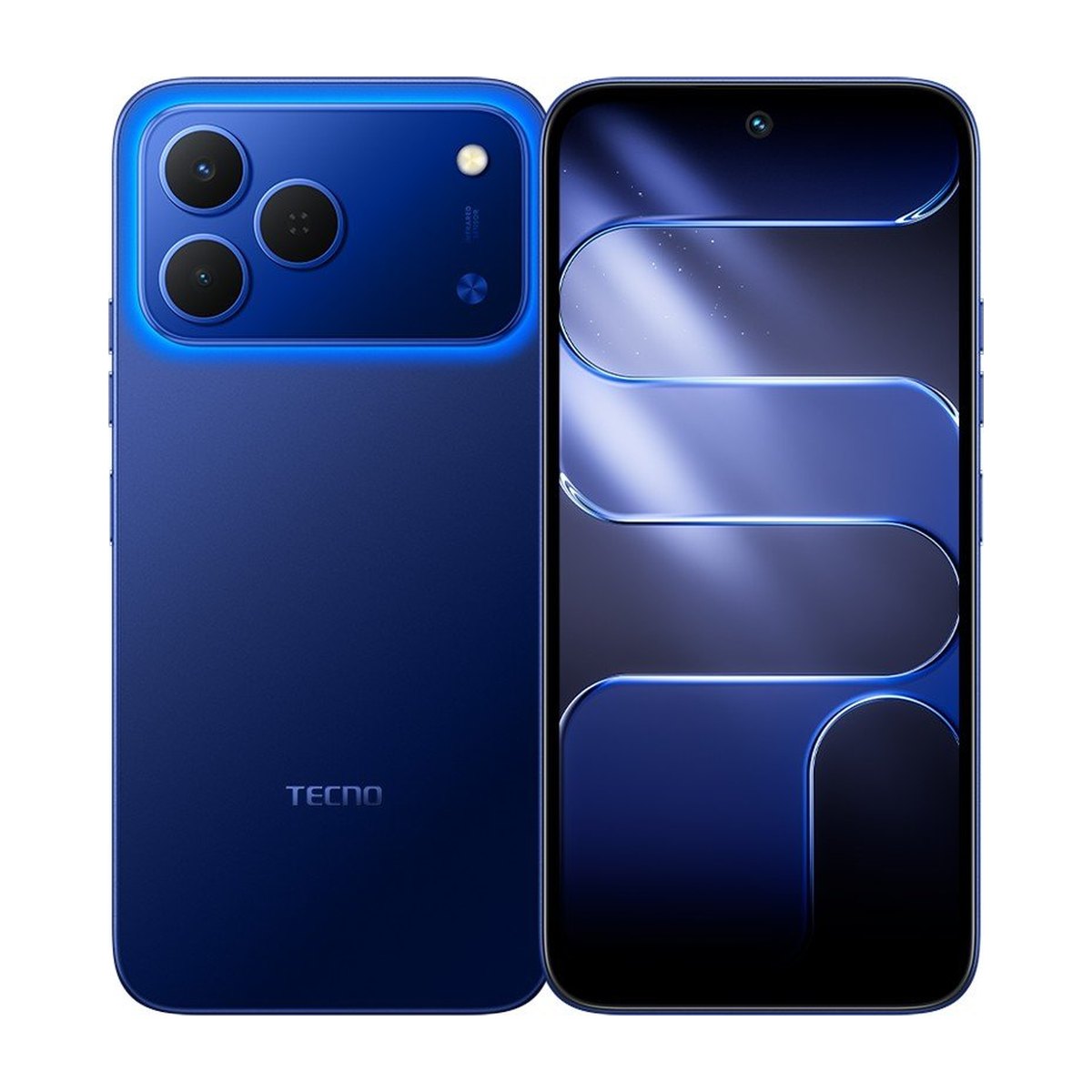 TECNO Spark 50 in blue from the front and back